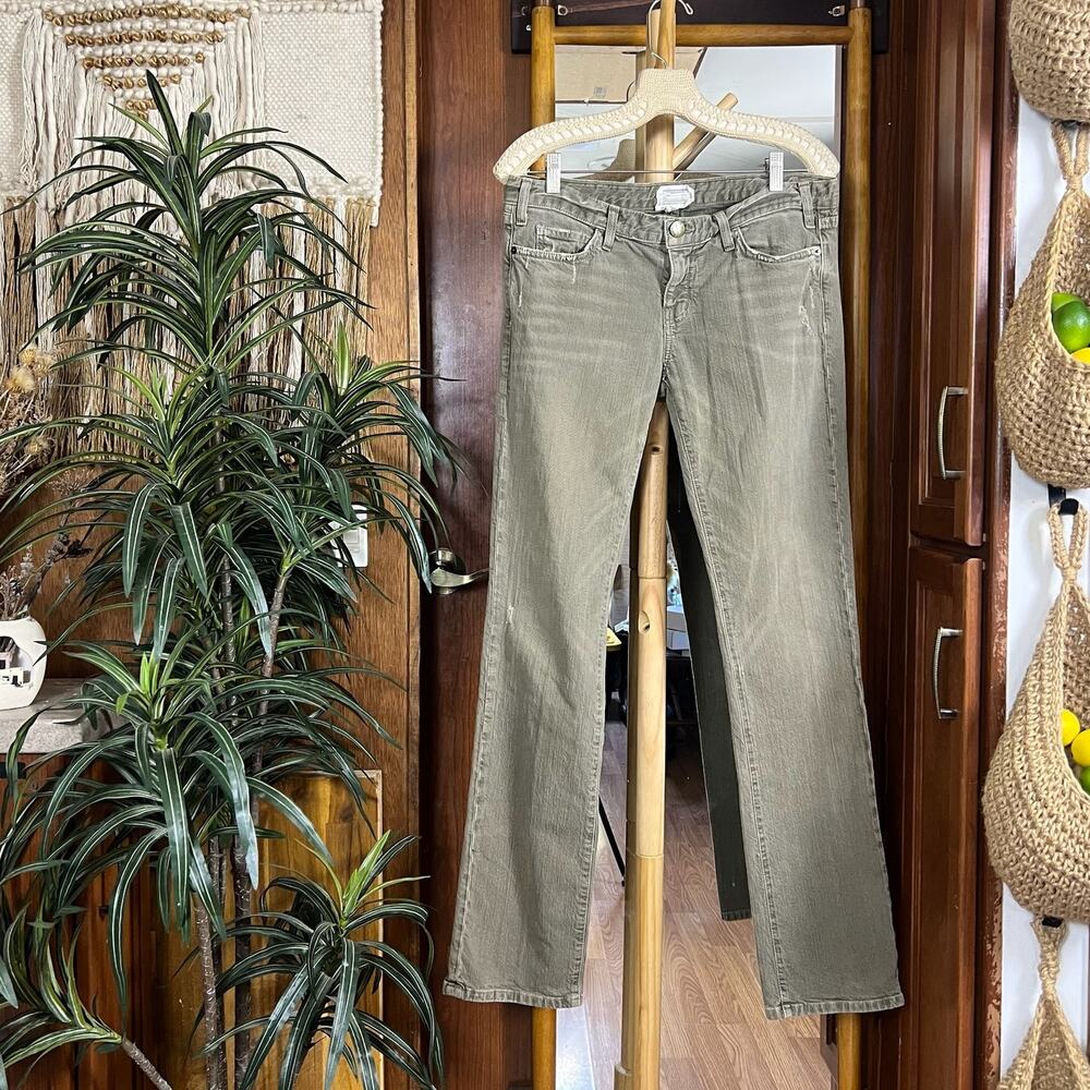 Current/Elliott Overcast Olive Straight Jeans 29 | Made USA Military Long Inseam